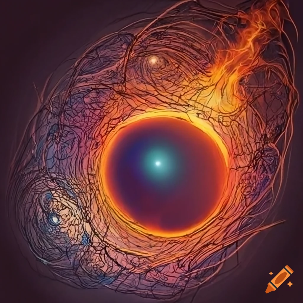 Abstract representation of universe with iron, fire, gel, tin, fords