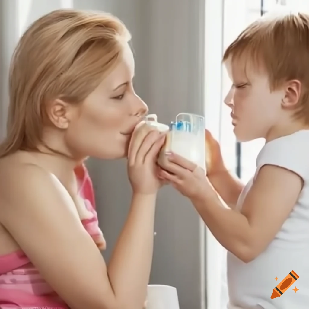 Kid encouraging mother to drink milk
