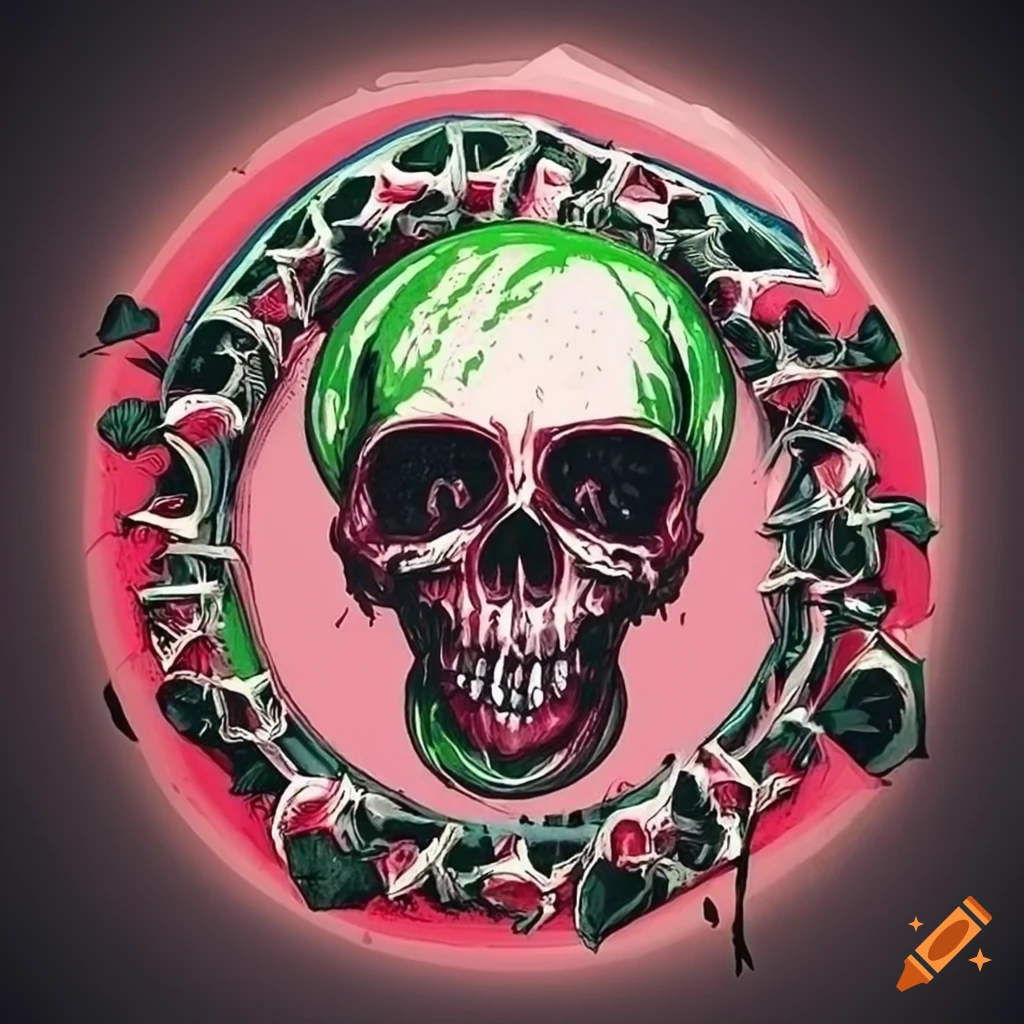 Mysterious skull art combined with watermelon, representing freedom