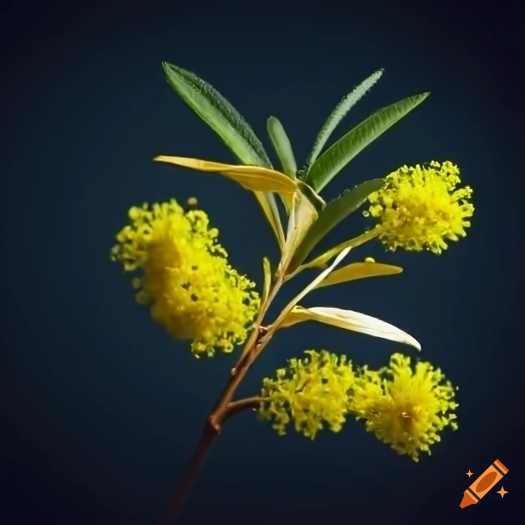 Sophisticated olive branch and delicate mimosa flower in high definition on Craiyon