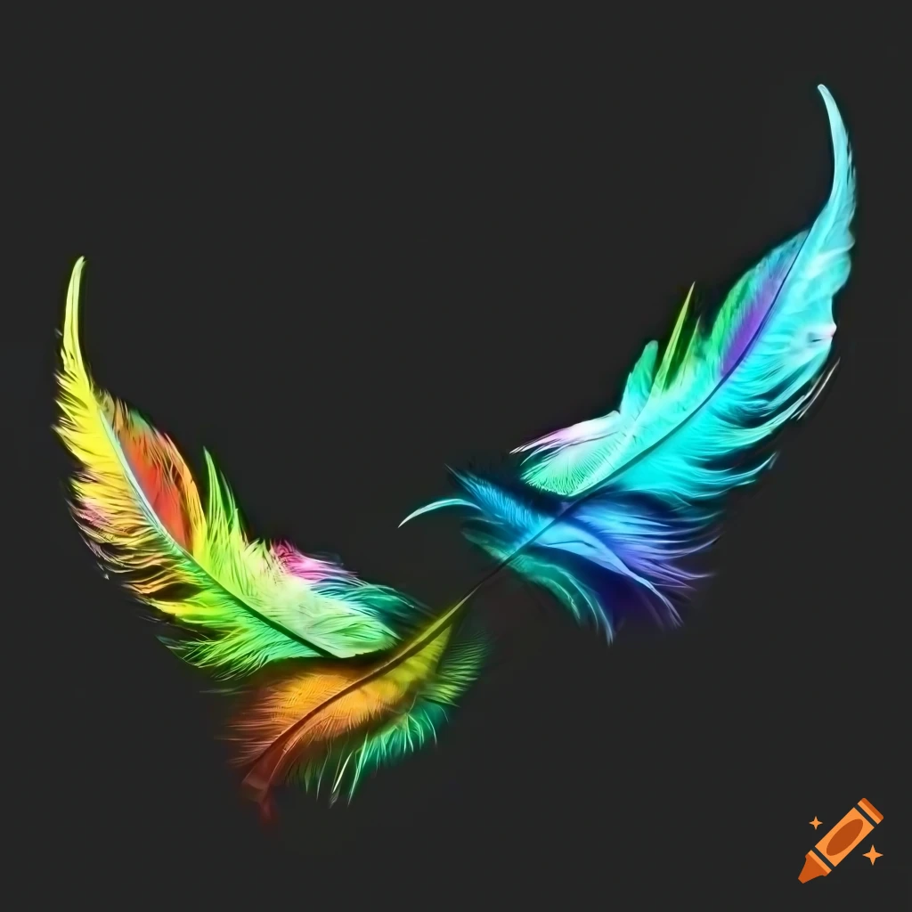 Colorful feathers on a black background