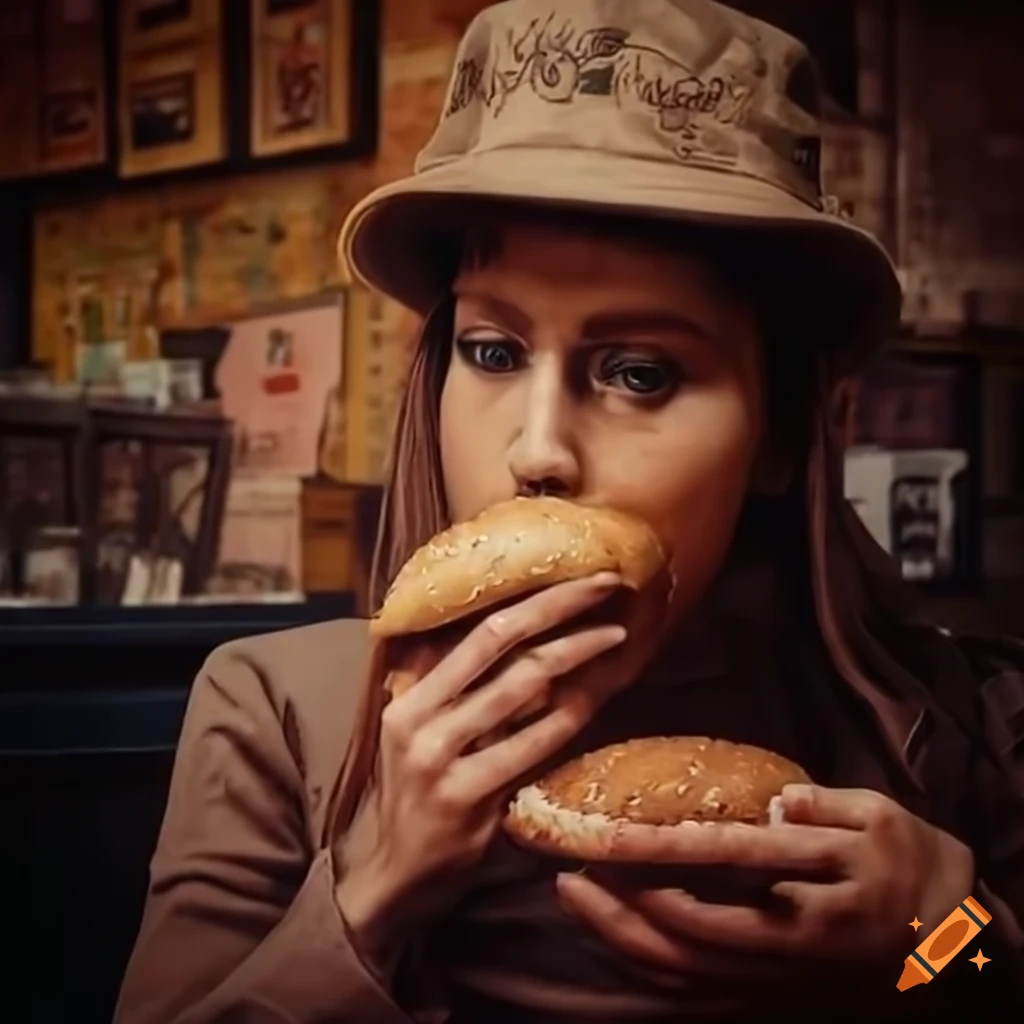 Character from Attack on Titan enjoying a burger in New York City