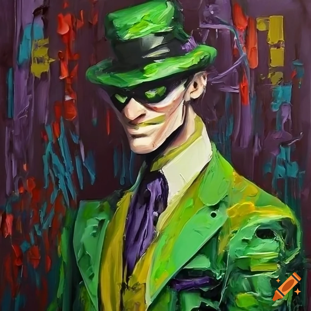 Palette knife painting of riddler character on Craiyon
