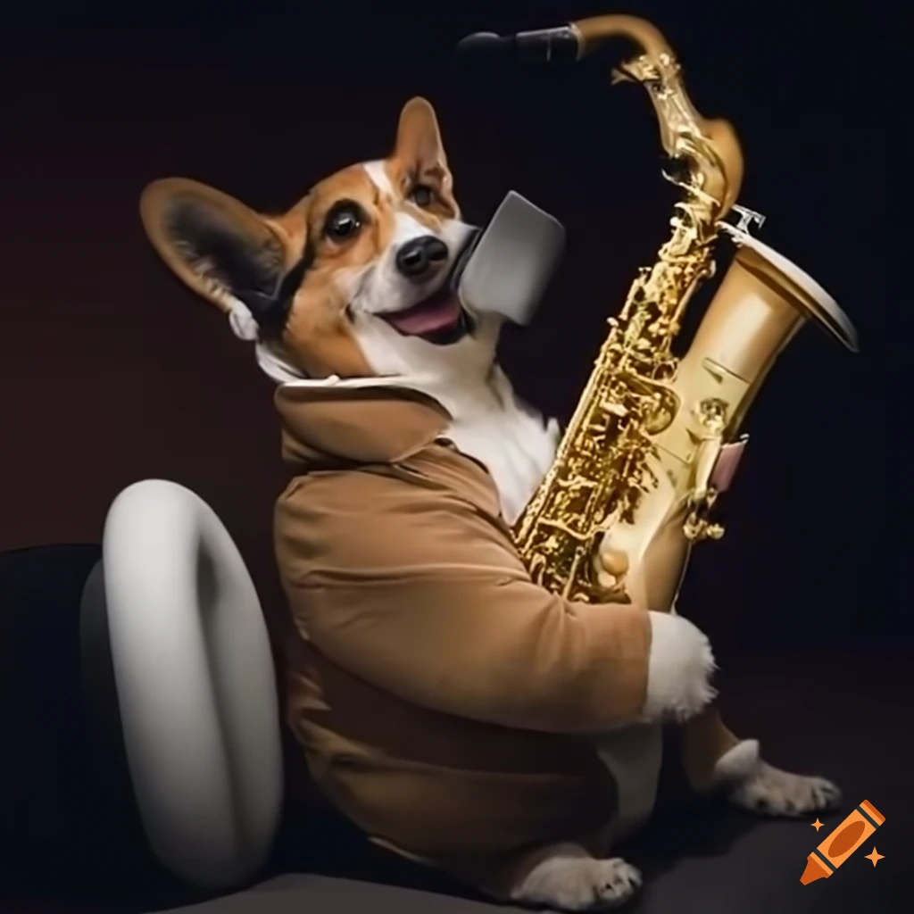 playing a saxophone with headphones on Craiyon