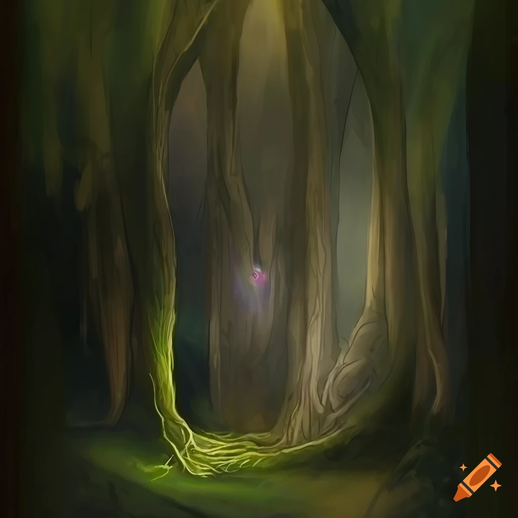 Enchanted forest with twisting thorn vines and delicate roses in soft