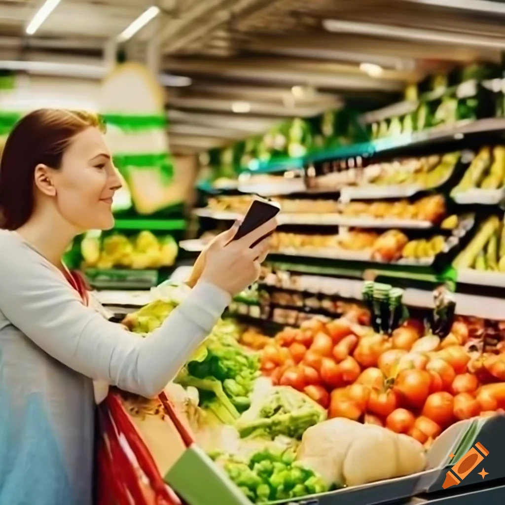 Couple with cart of fresh vegetables in modern grocery store