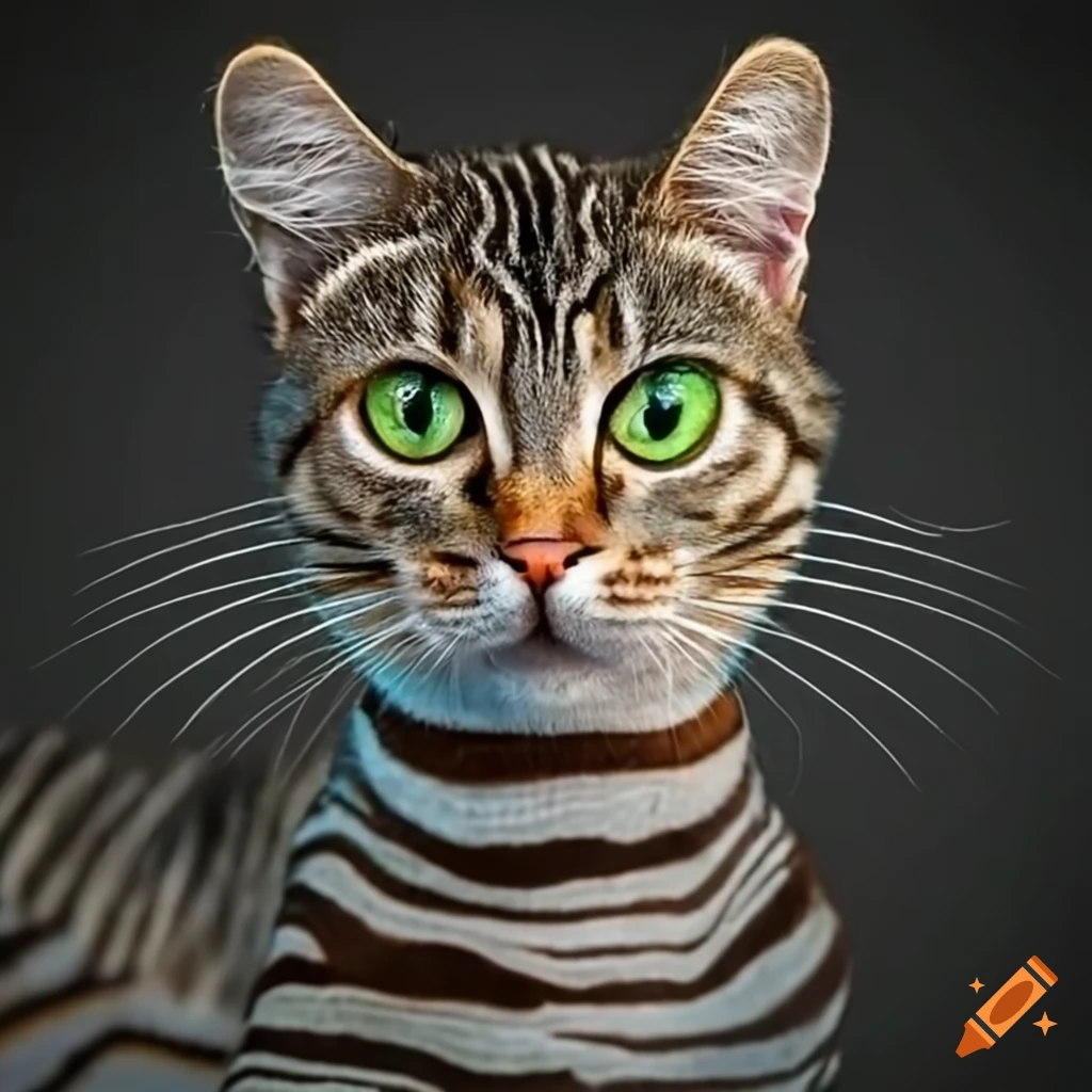 Cat with zebra patterned fur on Craiyon