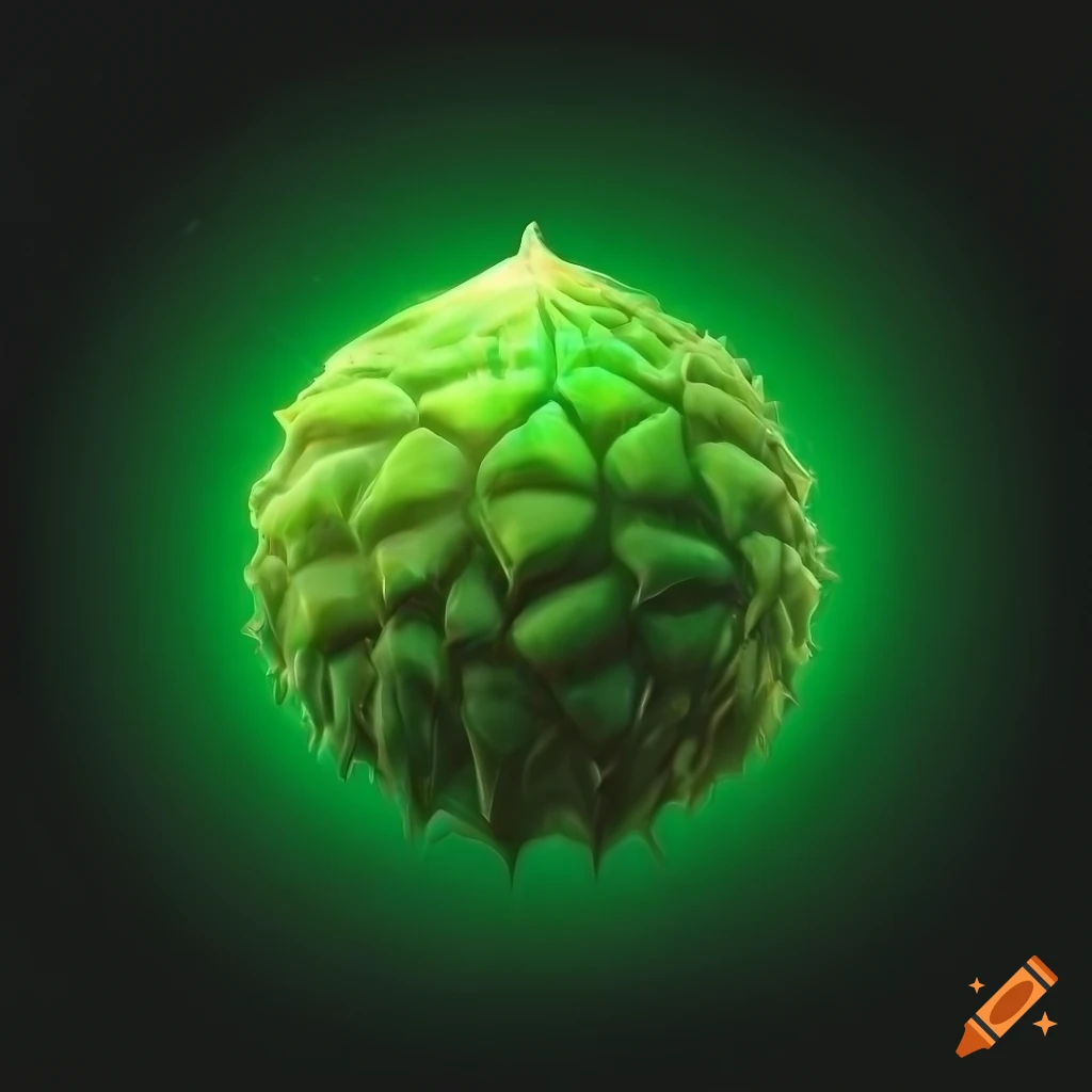 Glowing magical fruit with scaly surface on black background