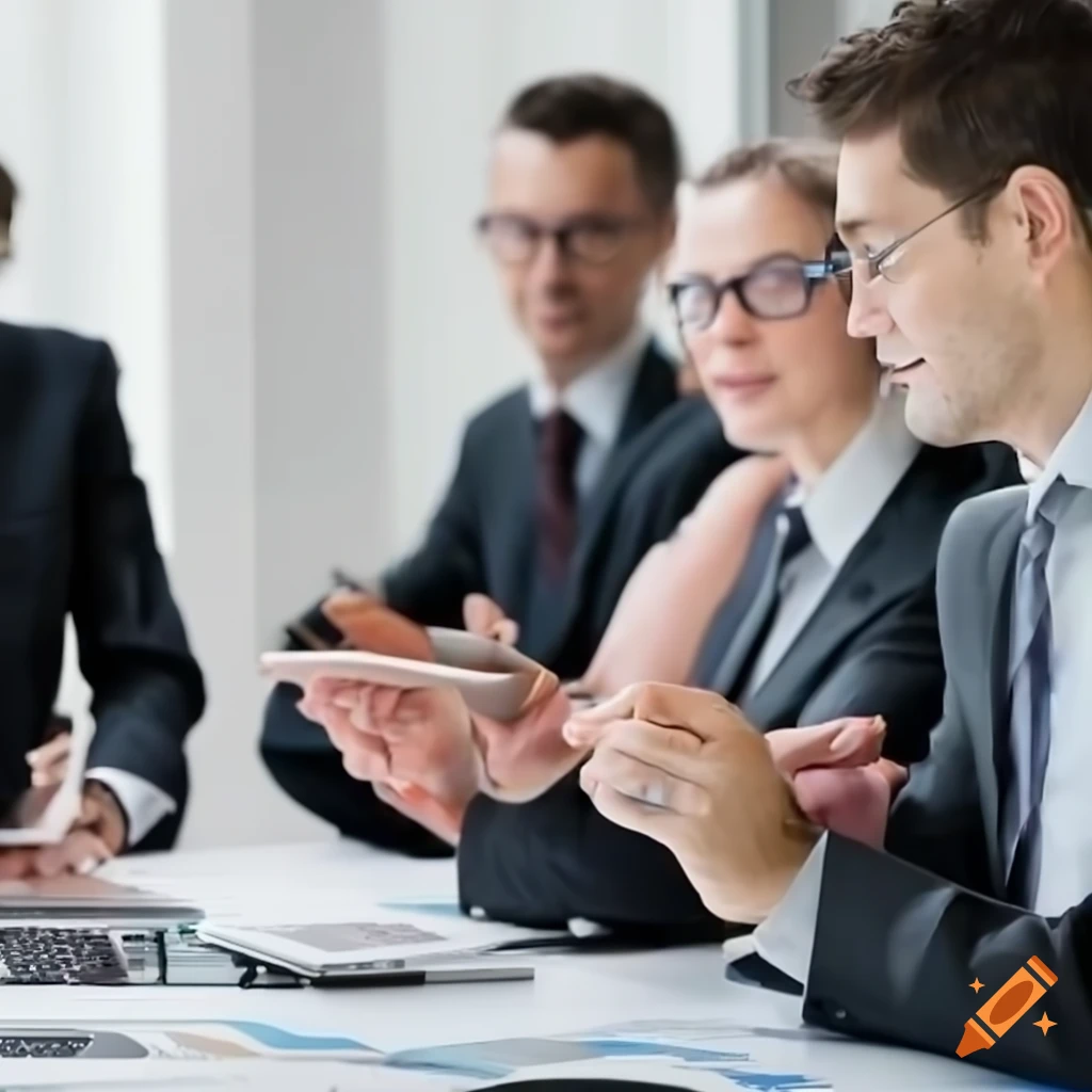 Financial experts analyzing numbers and graphs in a boardroom on craiyon