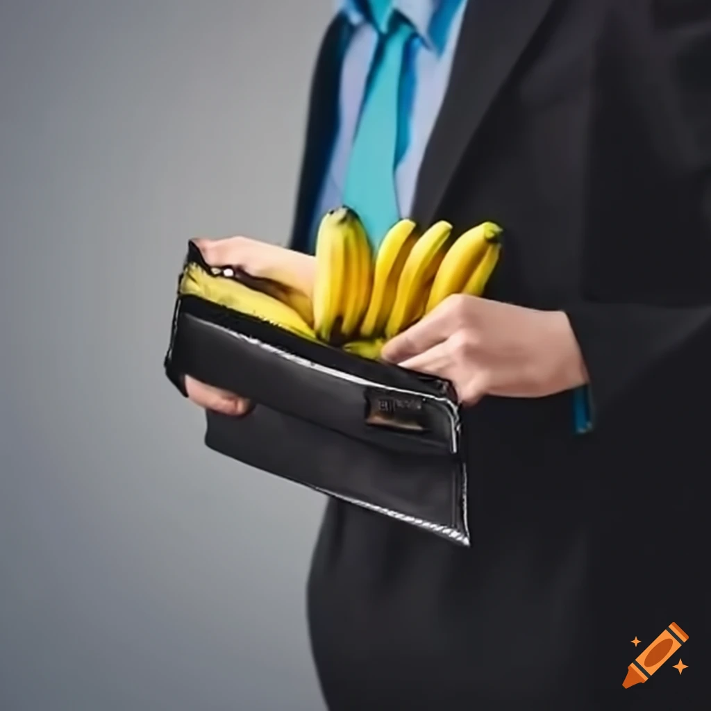 Office worker carrying a wallet with bananas