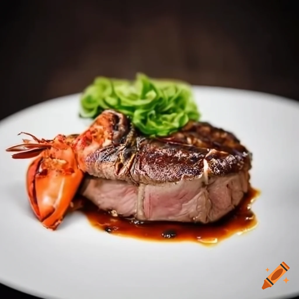 Delicious steak and succulent lobster on an elegant white plate
