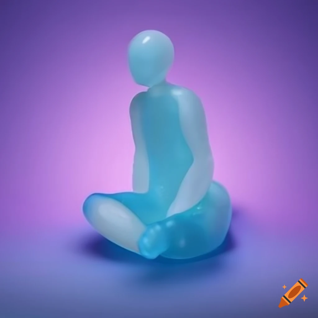 Translucent light blue slime figure sitting in a 3D rendering