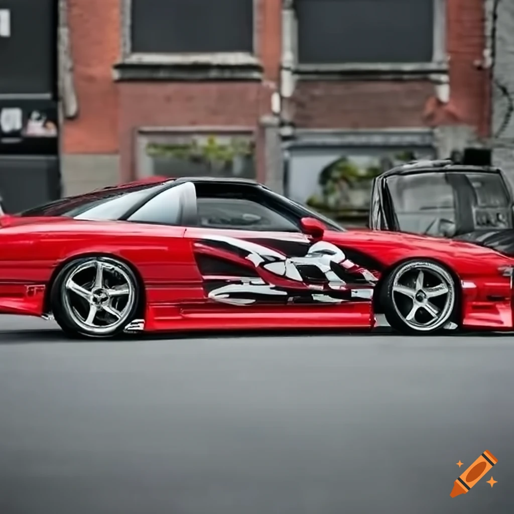 Sakura Slide Syndicate Nissan 180sx with red, black, and white livery
