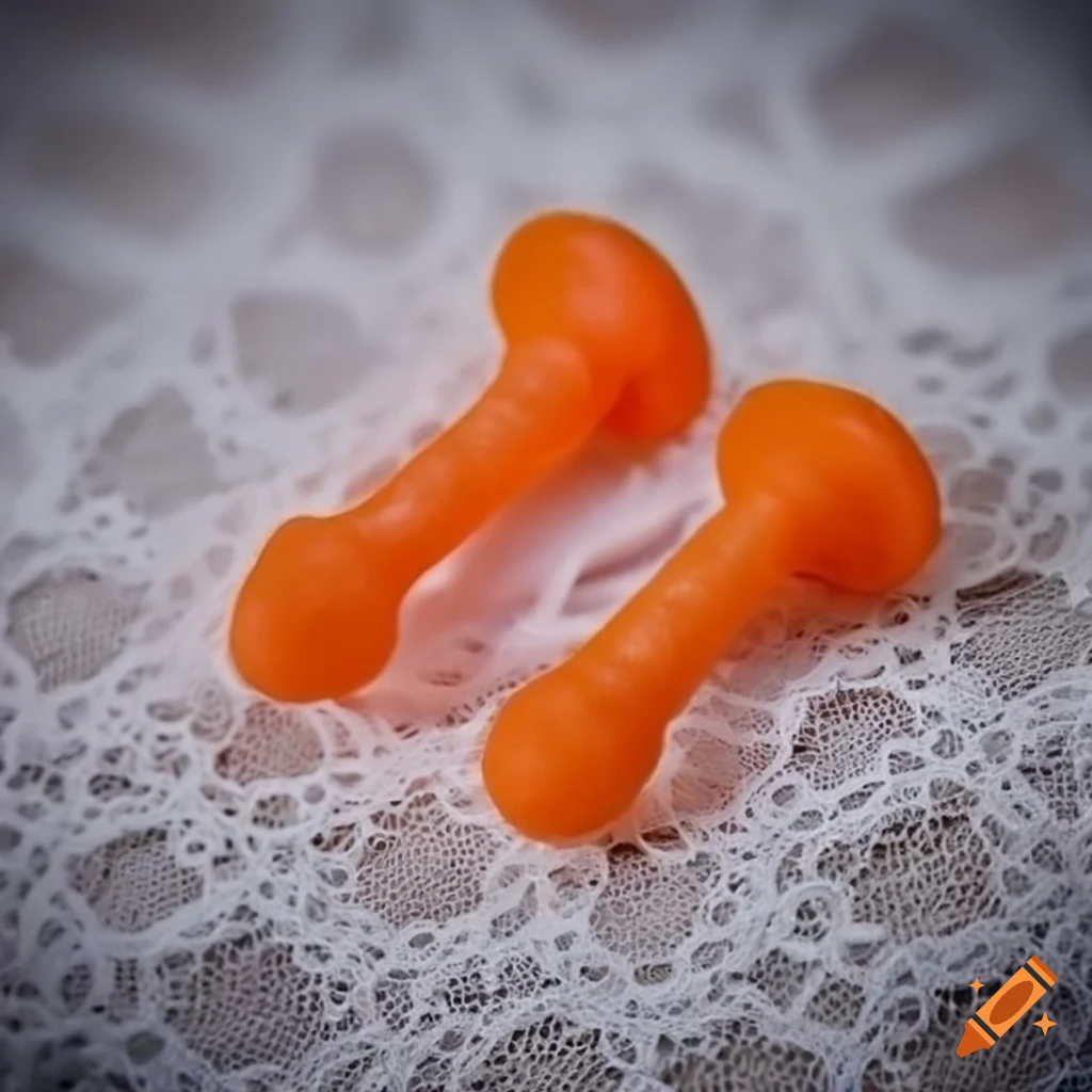 Orange wrinkled earplug with glasses on white lace