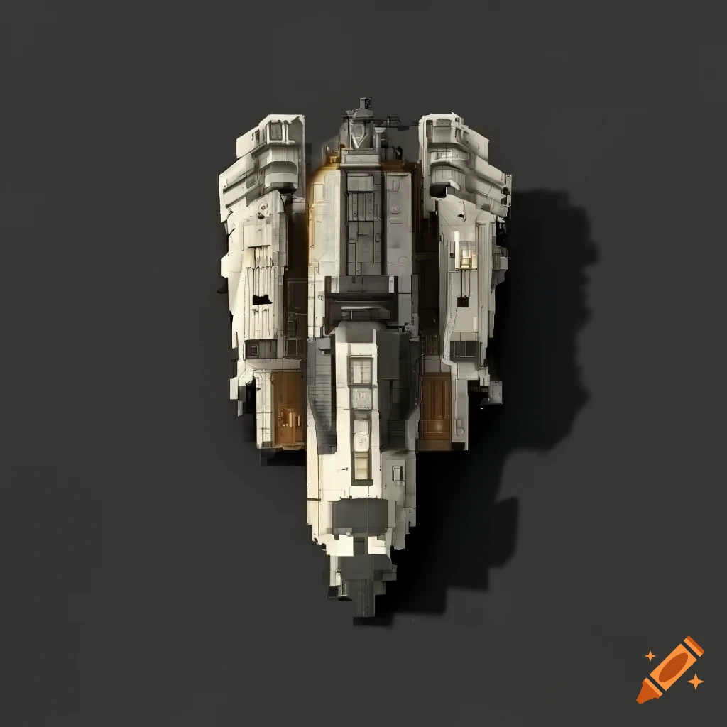 Top-down view space ship in sci-fi pixel art style on Craiyon