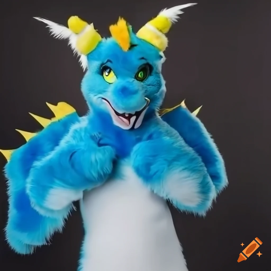 Female employee in blue anthro dragon fursuit at Walmart