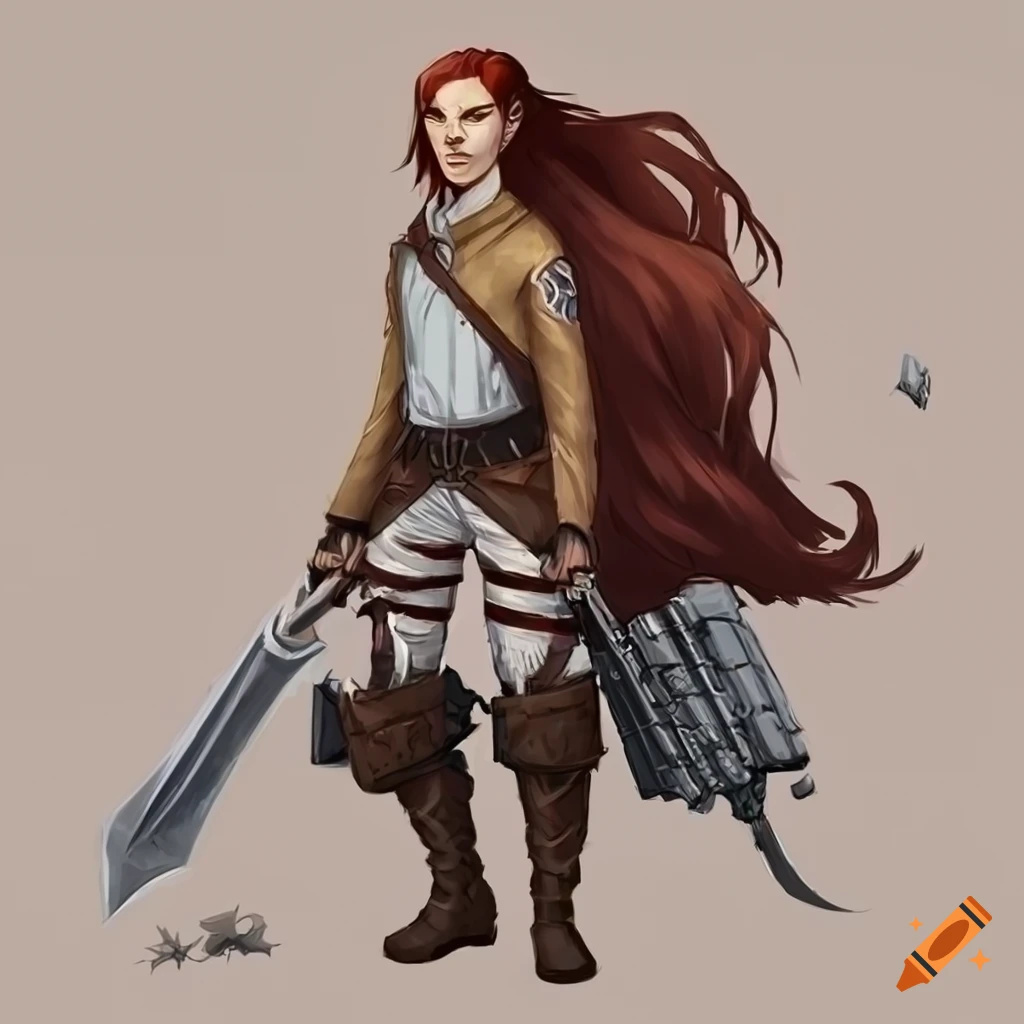 Half-elf dnd fighter wielding a greatsword in attack on titan 