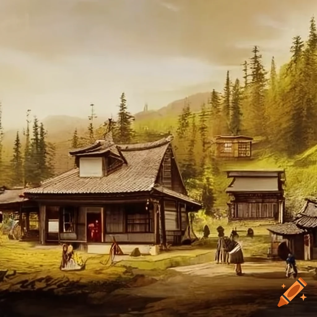 Colonial town in British Columbia wilderness with a Japanese influence from the 1800s