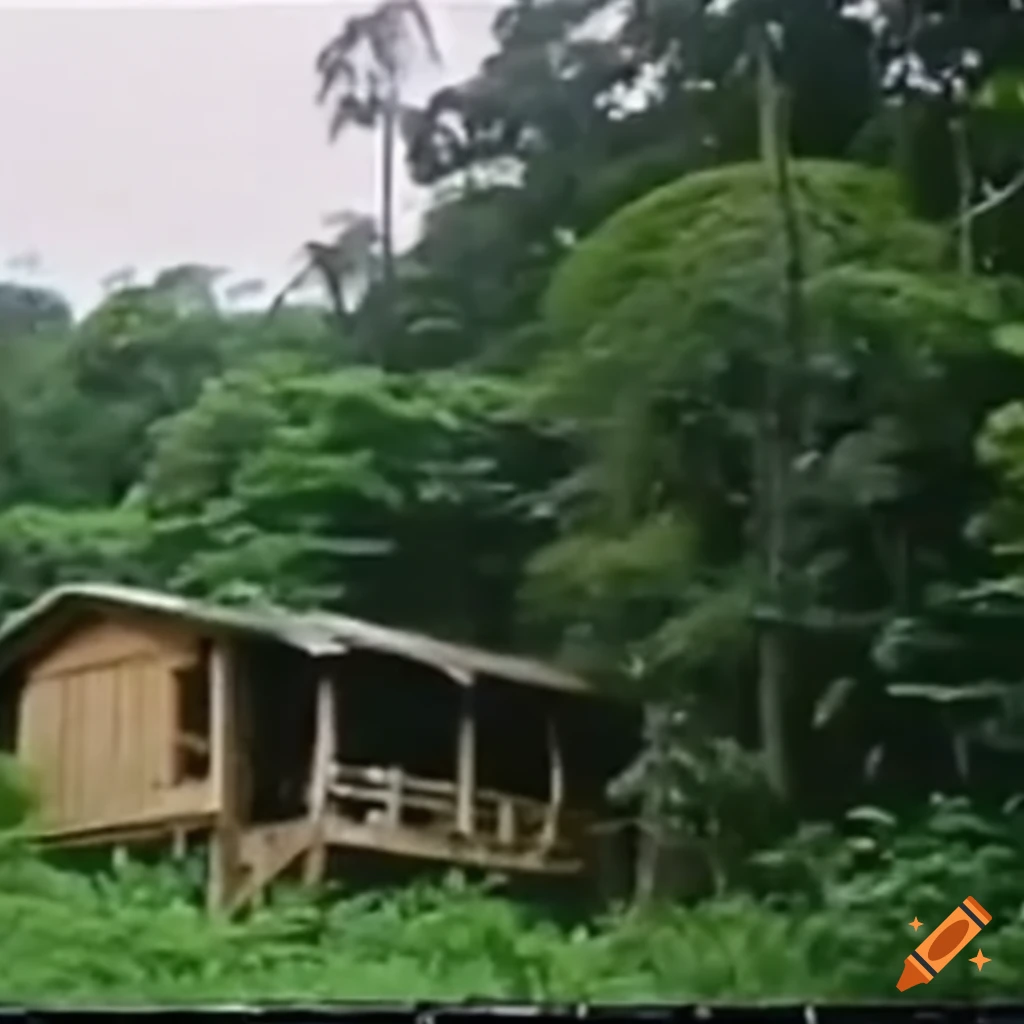 Jungle treehouse in found footage VHS style
