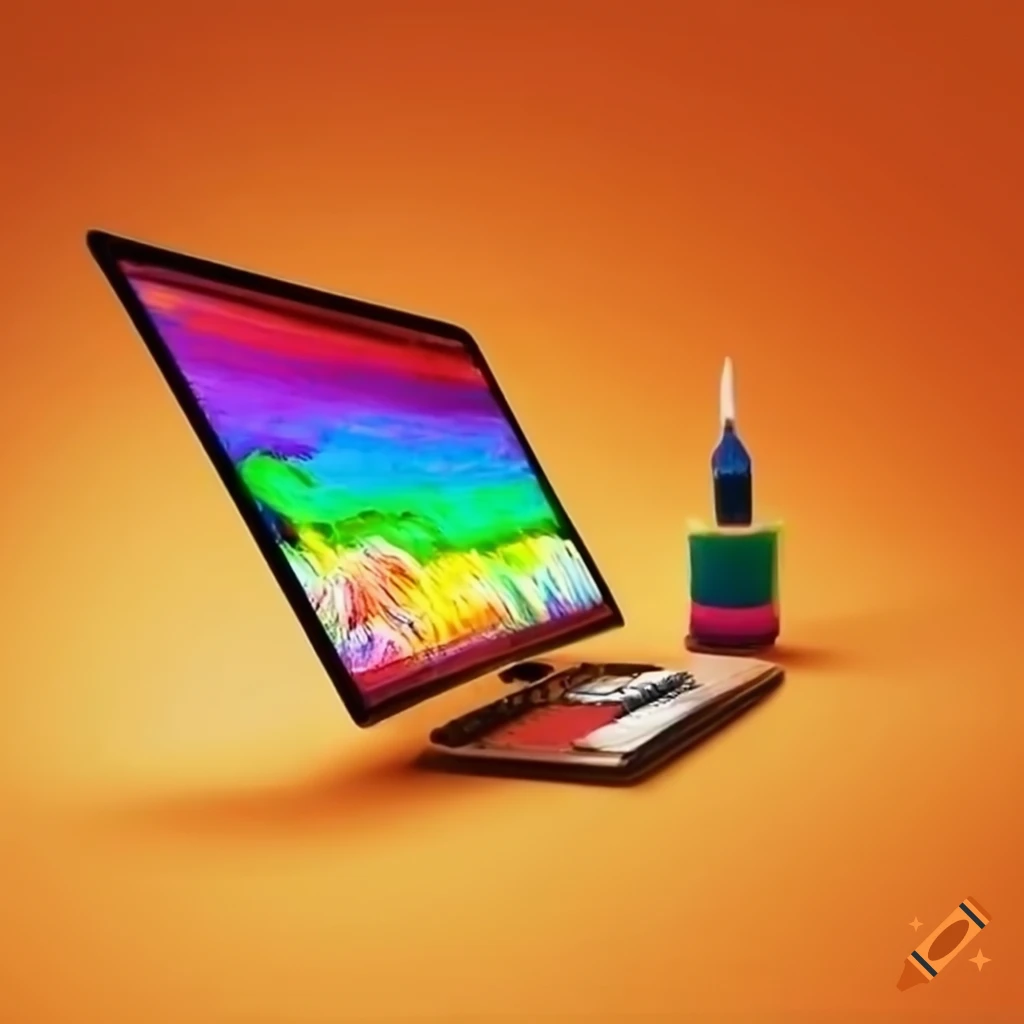 Imac computer with rainbow paint brush on Craiyon