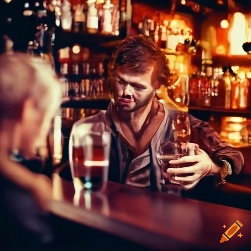 Man enjoying a drink in a bar on Craiyon