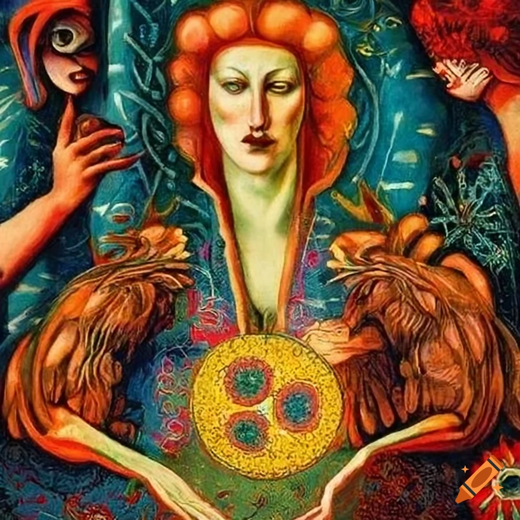 The Fool Tarot card painting with intricate Norse Runes design