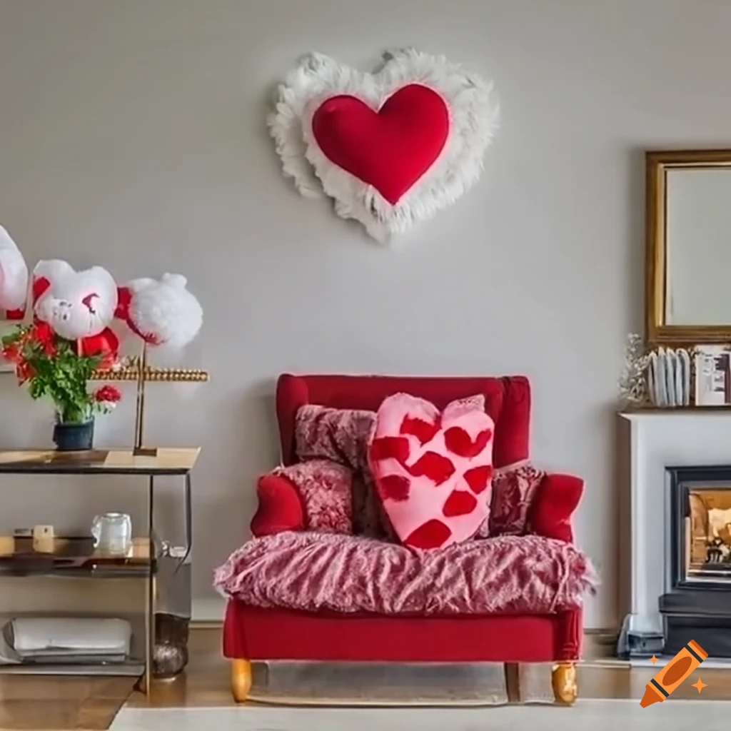 Beautiful living room with valentine's day decorations and teddy bears