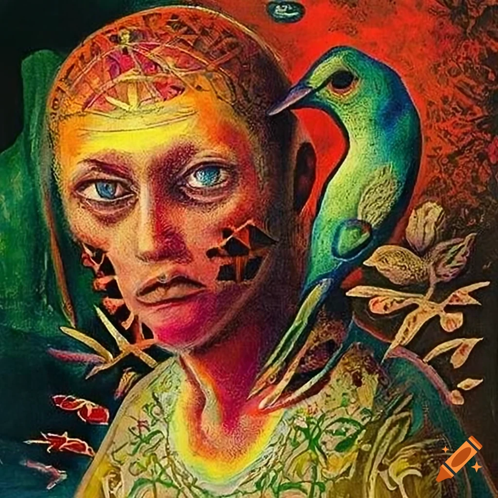 The Fool Tarot card painting with intricate Norse Runes design