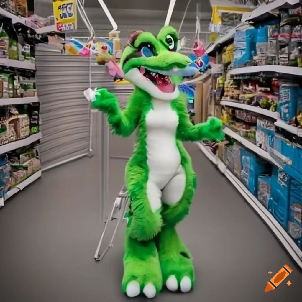 Green alligator Fursuited employee at Walmart