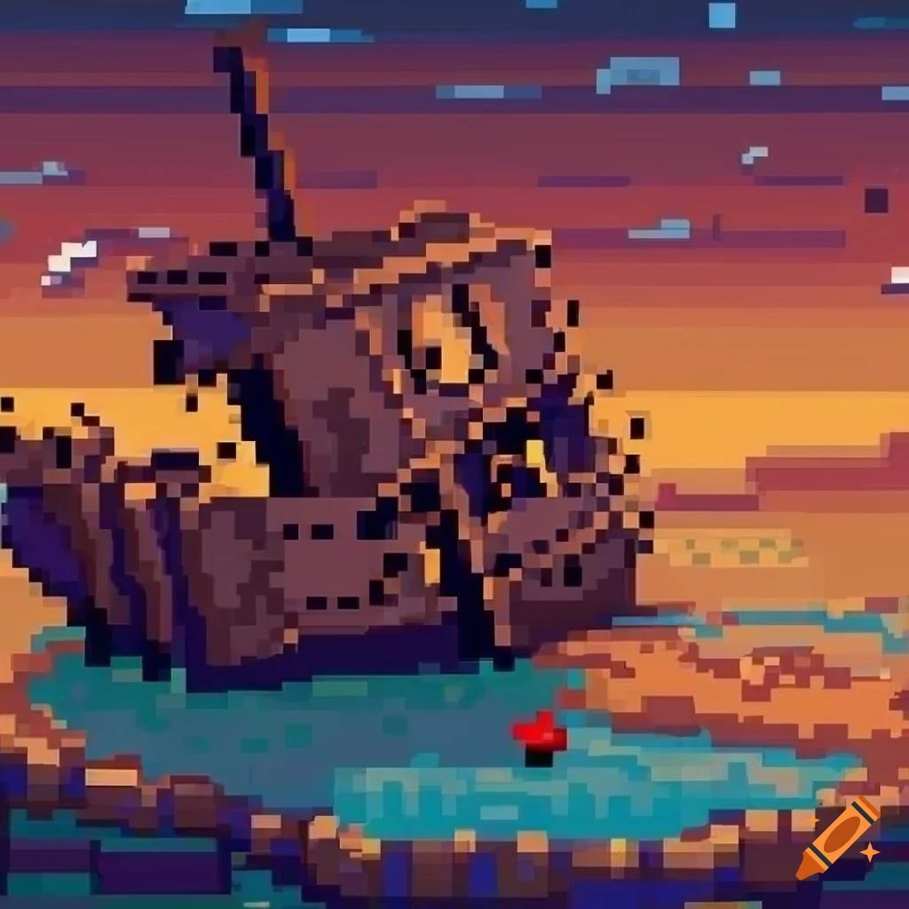 Pixel art style shipwreck game background