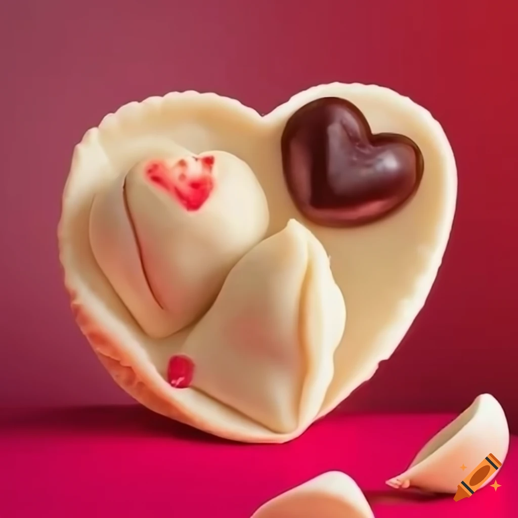 Heart-shaped dumplings arranged on a plate