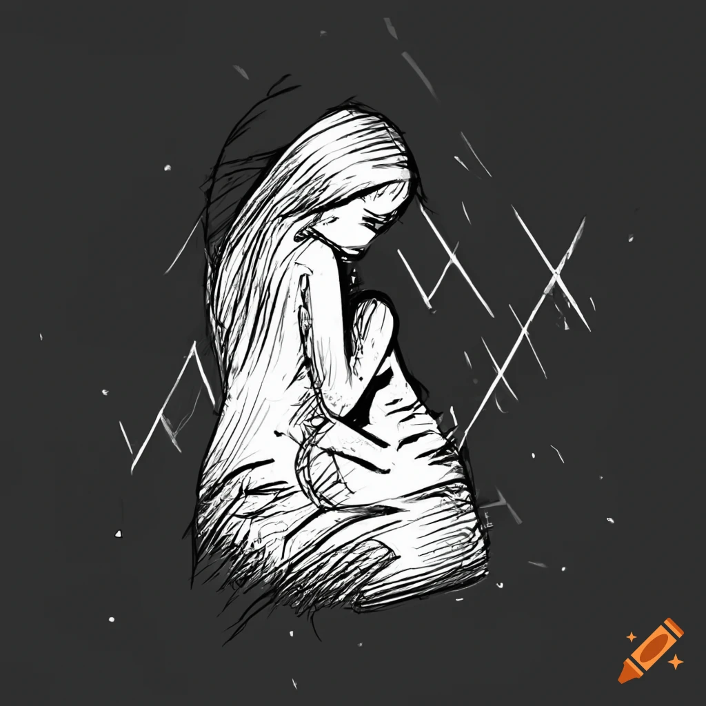 Digital art black and white sketch depicting a mother's love with