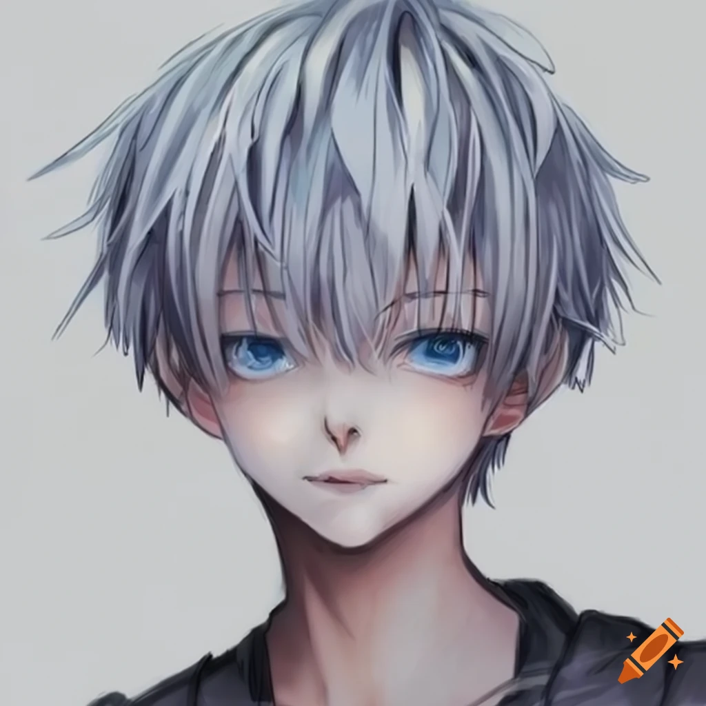 Anime boy with white hair and blue eyes on Craiyon