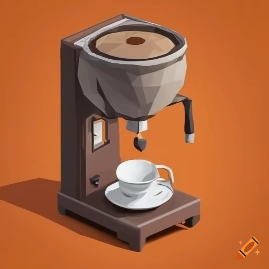 Old traditional coffee machine brewing coffee in isometric view