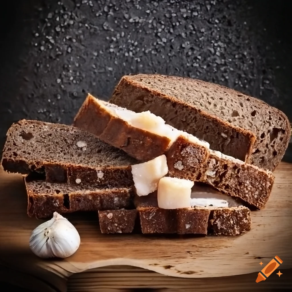 Rye bread with lard, salt, and garlic on Craiyon