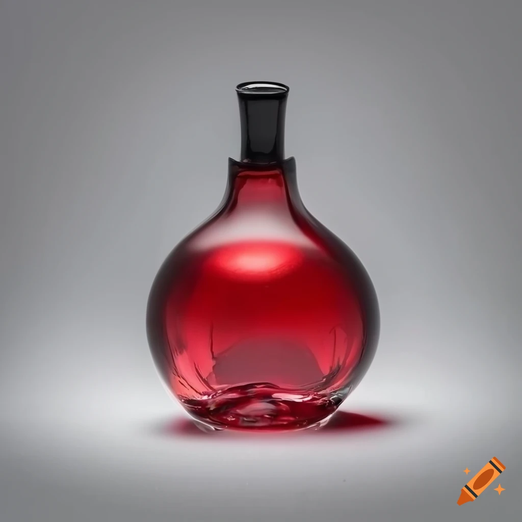 Rote Flüssigkeit in einer Glasflasche mit schwarzem Deckel