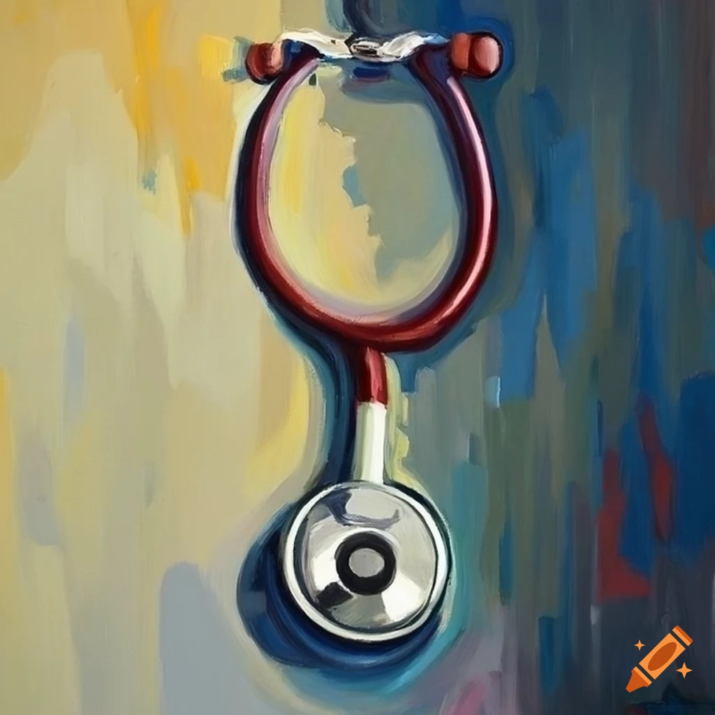 Oil painting of a hanging stethoscope