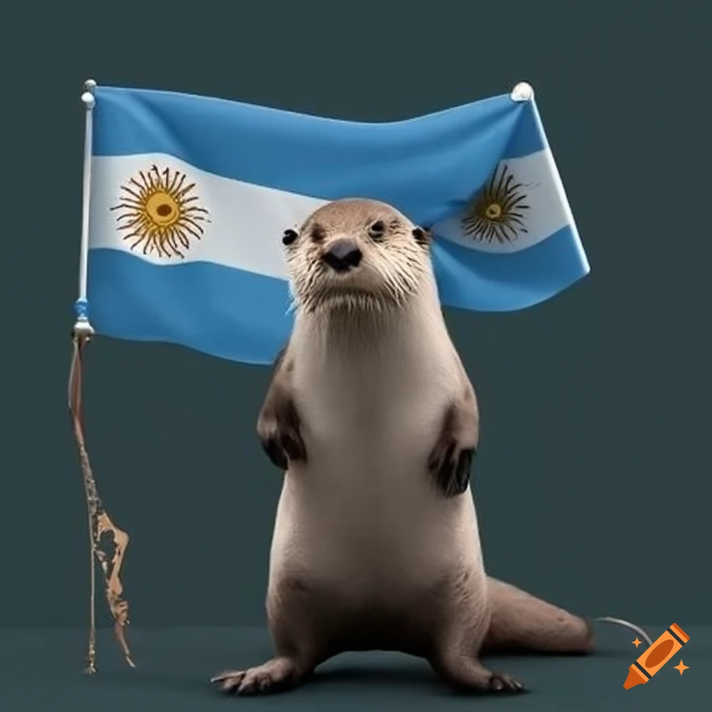 Otter holding Argentina flag