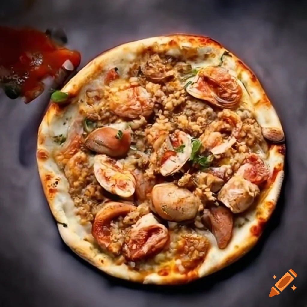 Fish head jambalaya pizza with mayo drizzle on Craiyon