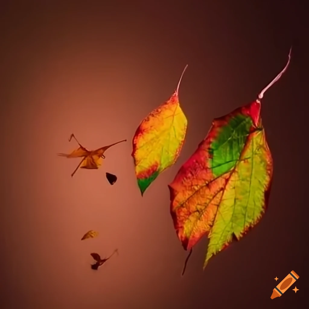 Many colorful leaves falling through the air in a strong wind
