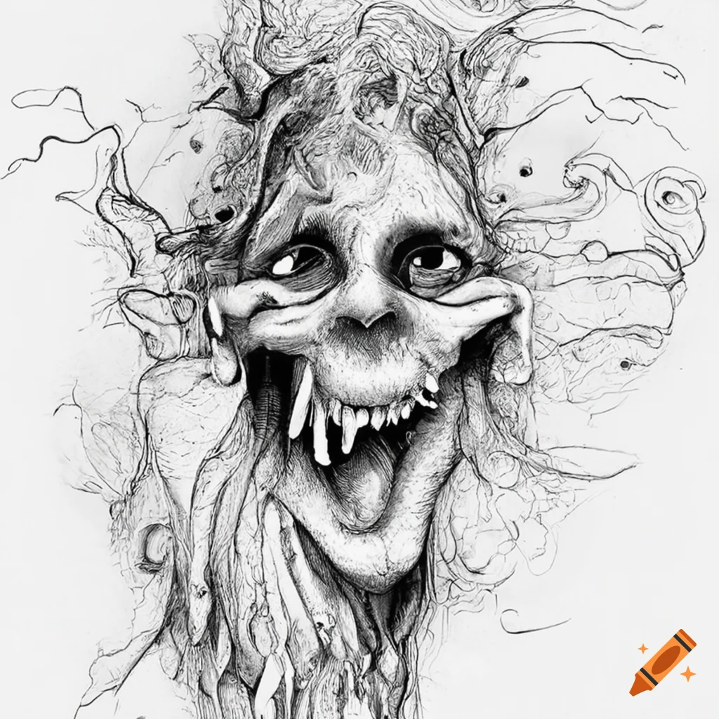 Surrealist bizarre grotesque Joker with weird motifs and textures