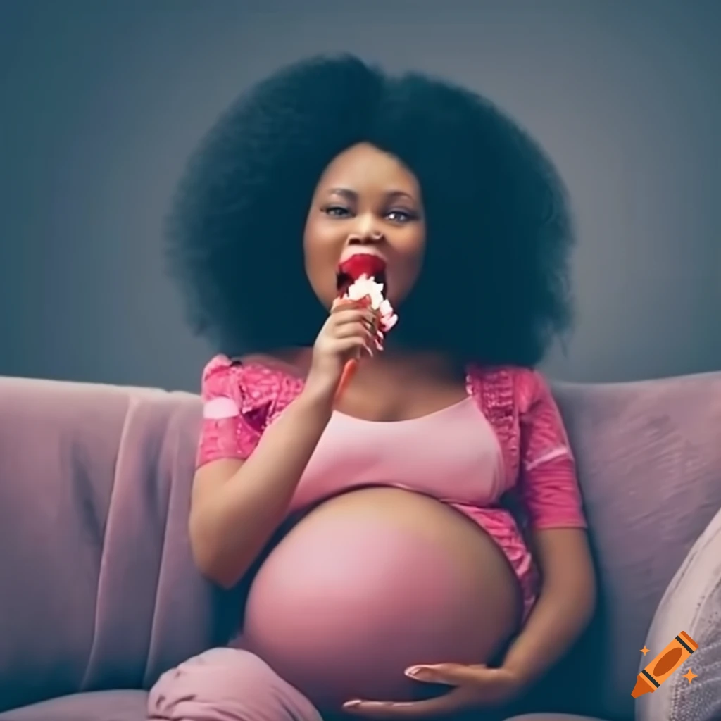 Pregnant woman enjoying valentines candy on the couch