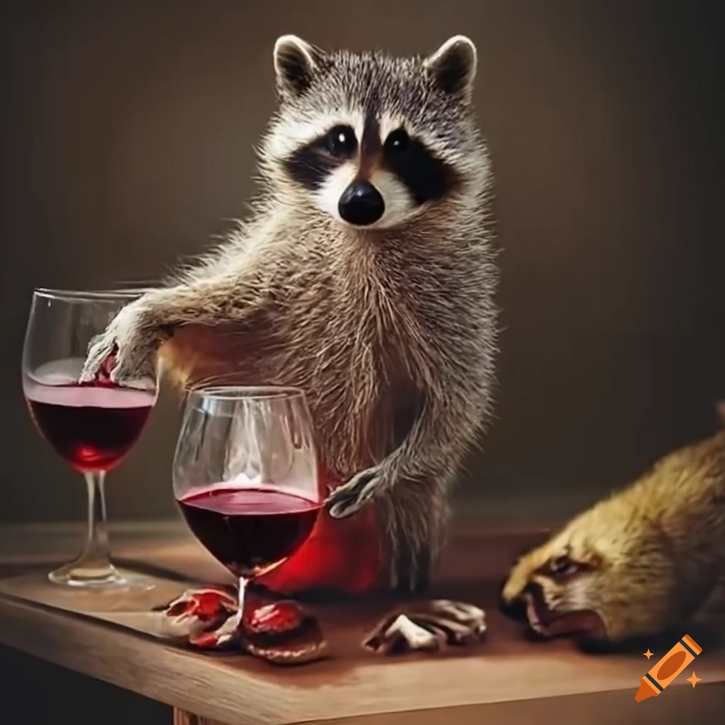 Raccoon sommelier pouring wine