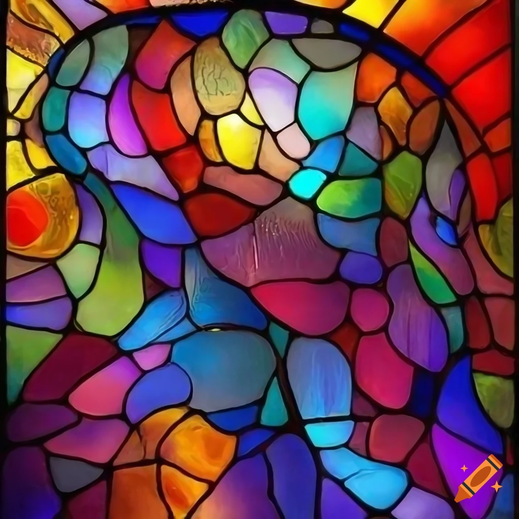 Polymorphic stained glass artwork with curvy features on Craiyon