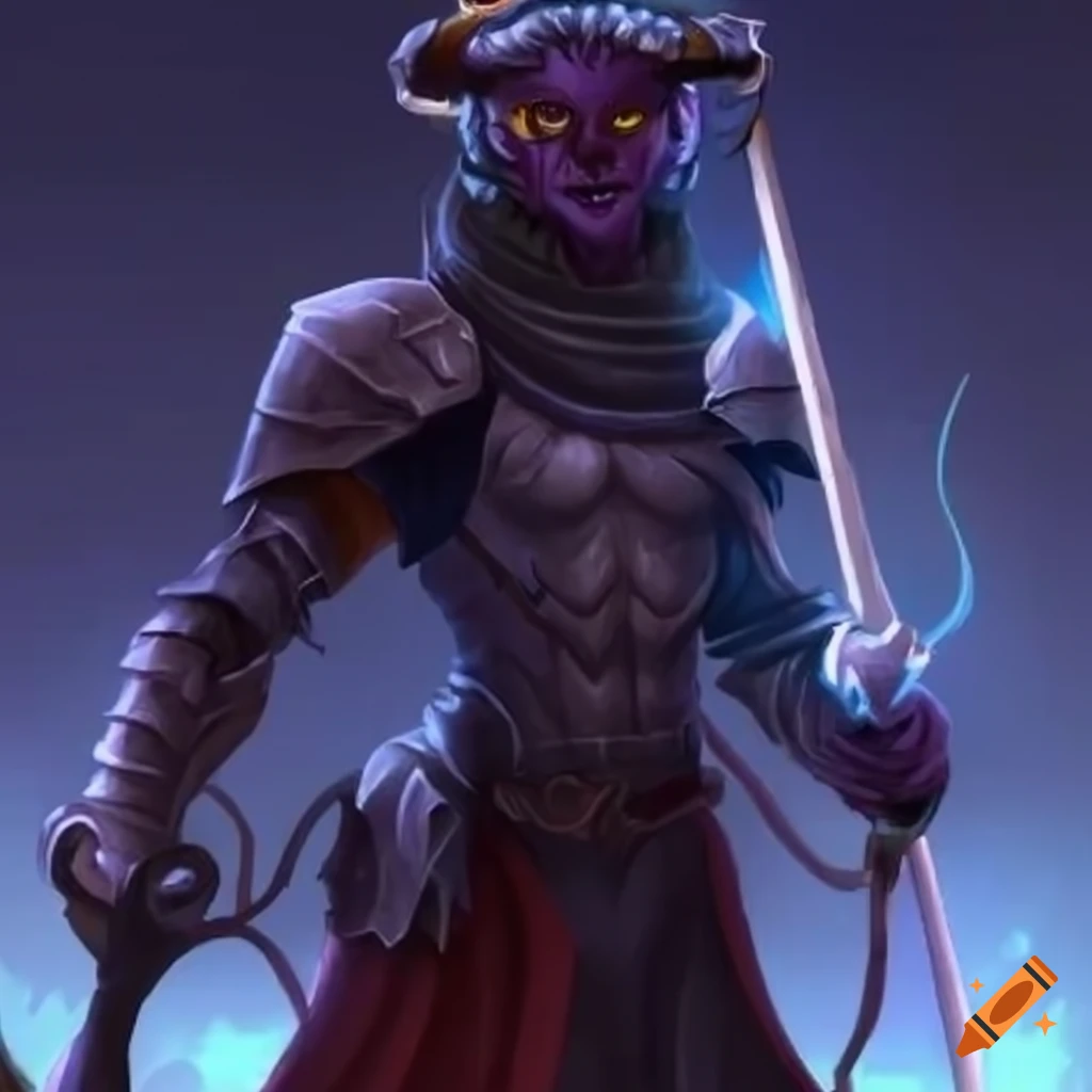 Male tiefling paladin with a hammer in his hands on Craiyon