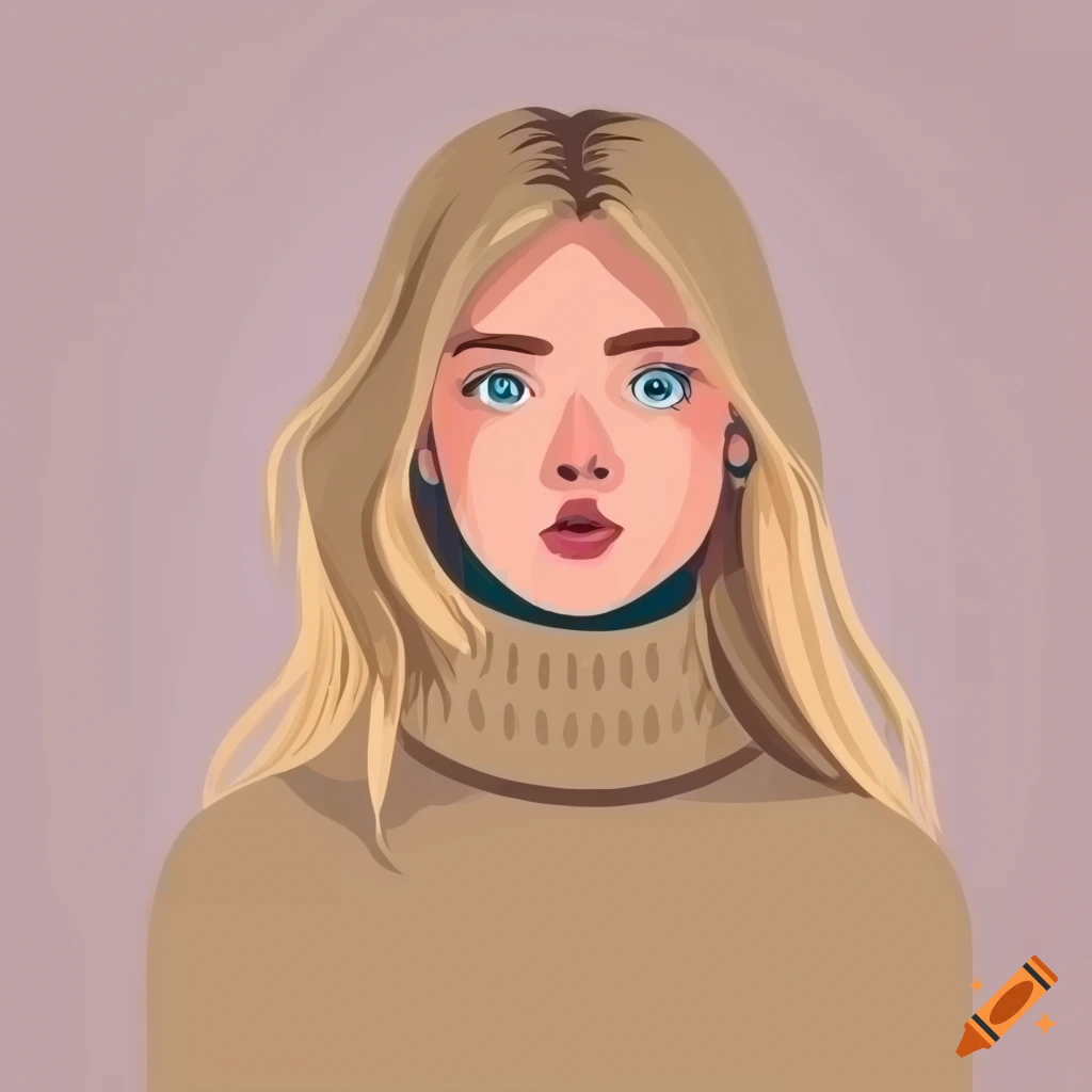 Young woman in cozy turtleneck sweater in flat vector illustration ...