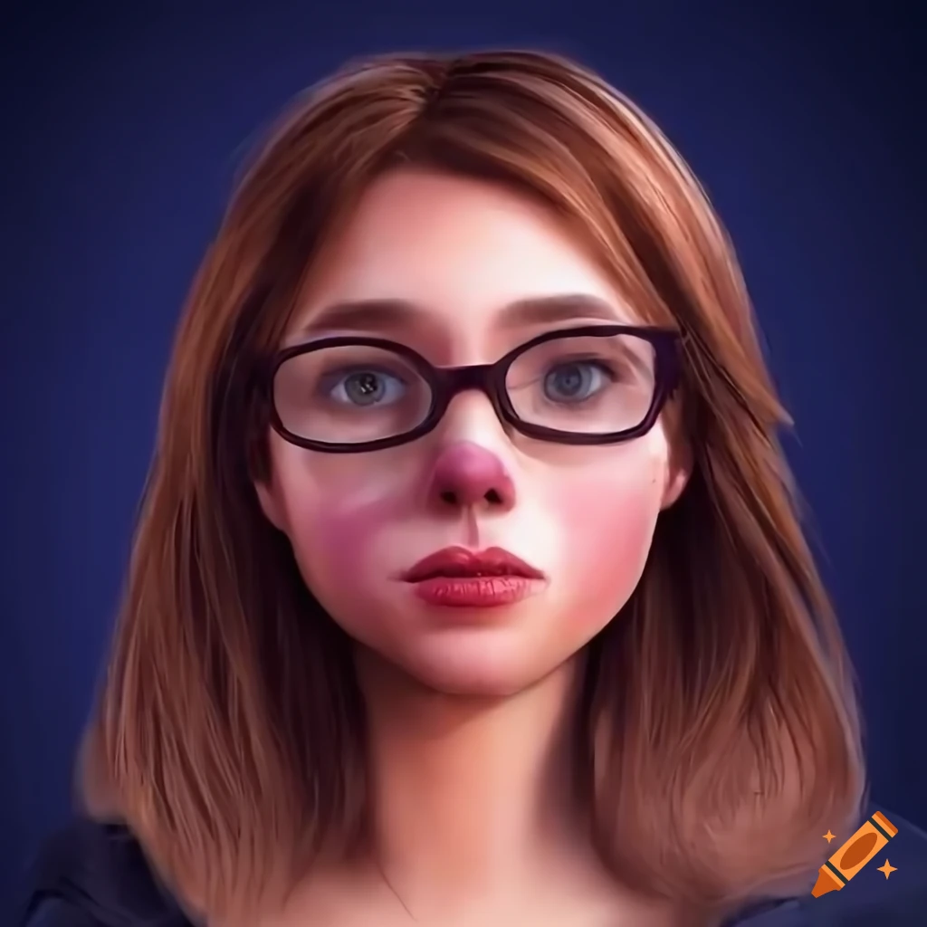 Young woman with brown hair wearing old jacket and glasses