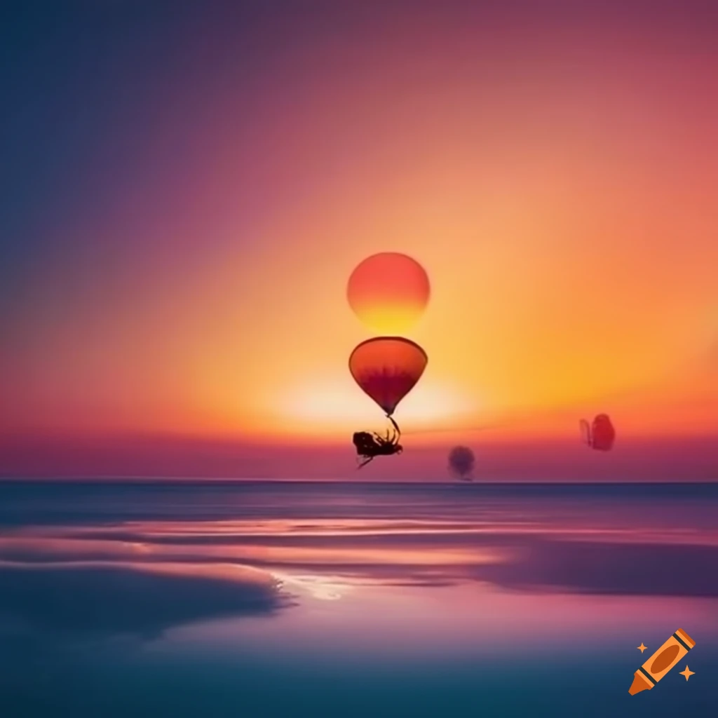 Hot air balloon against a sunset