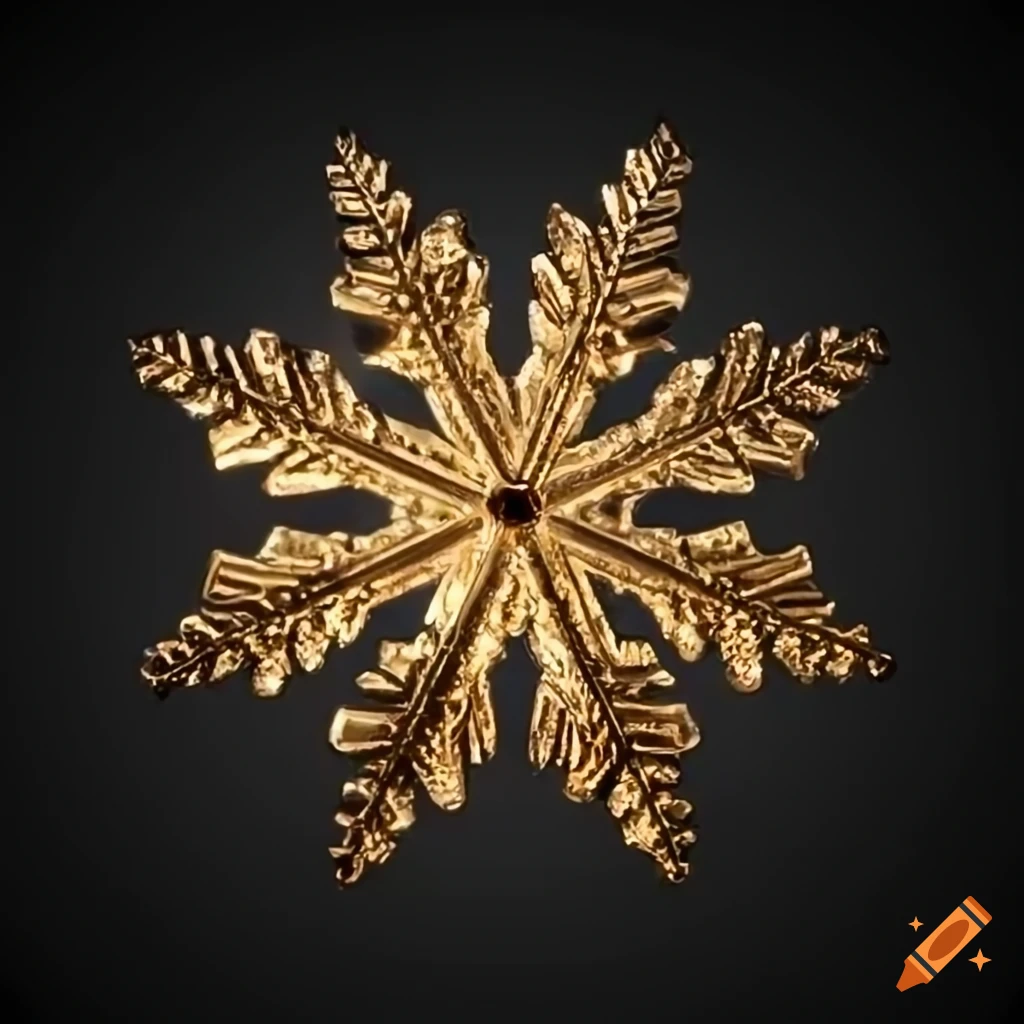 Golden snowflake glass on black background