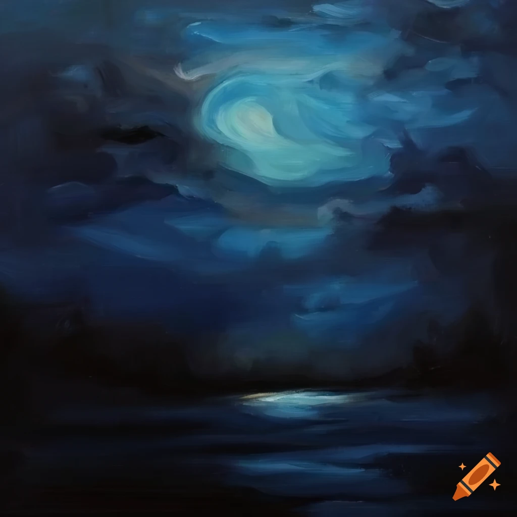 Dark cloudy night oil painting on Craiyon